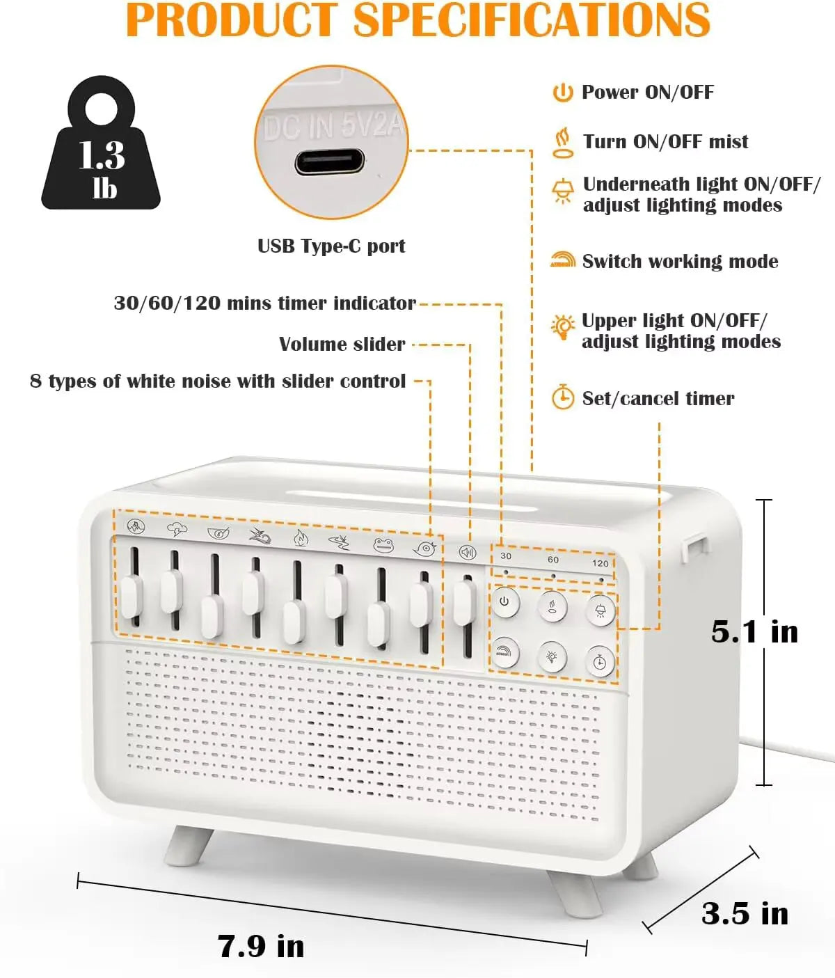NEW White Noise Machine Diffuser Air Aroma Diffuser Humidifier with 8 White Noise Adjustable, Night Light, Bluetooth Speaker