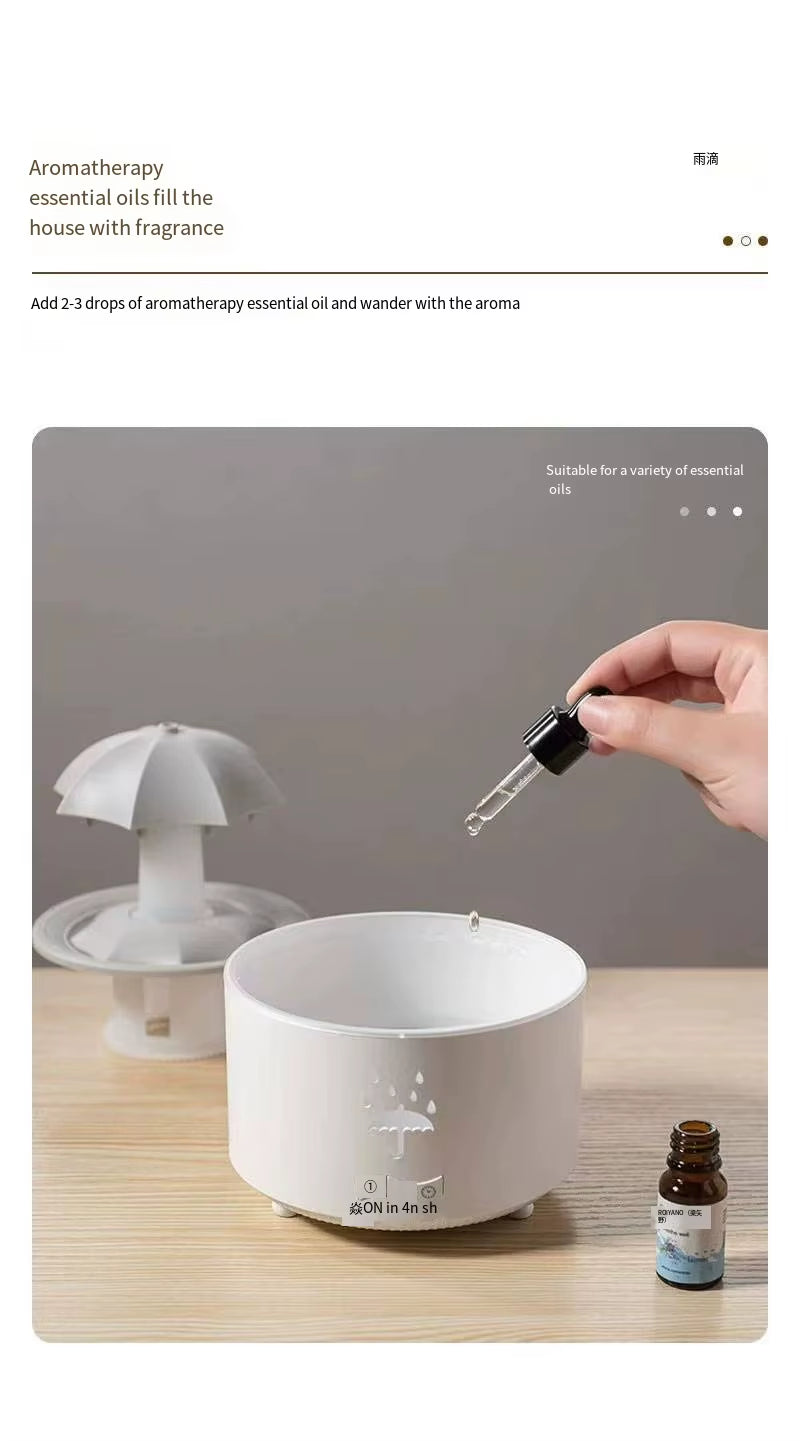 Rotating Umbrella Water Drop Aromatherapy Machine, Essential for Home Use, Heavy Fog Humidifier, Colorful Light Remote Control